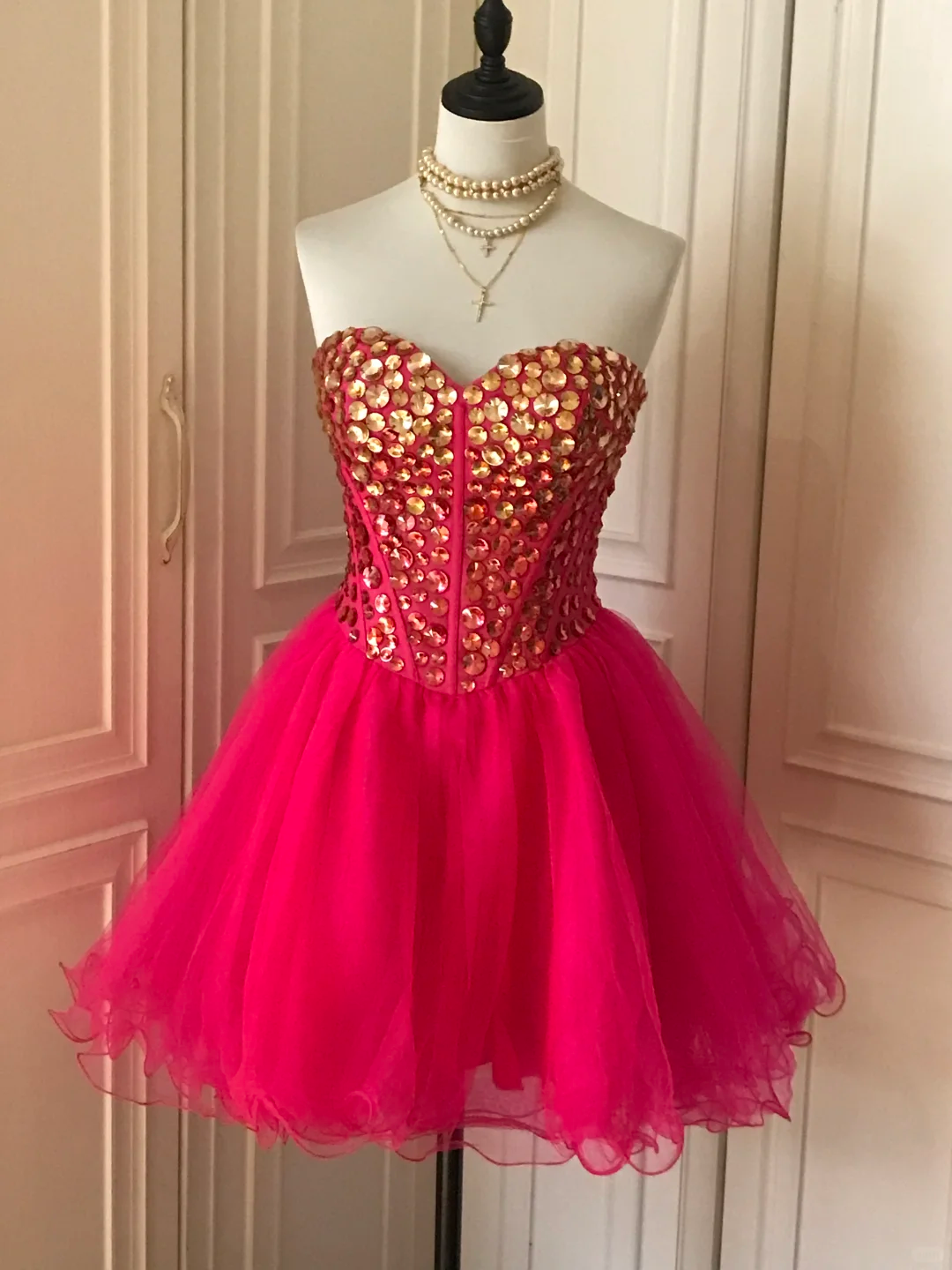 Gorgeous Strapless Red Chiffon Beaded A Line Birthday Outfits Homecoming Dress