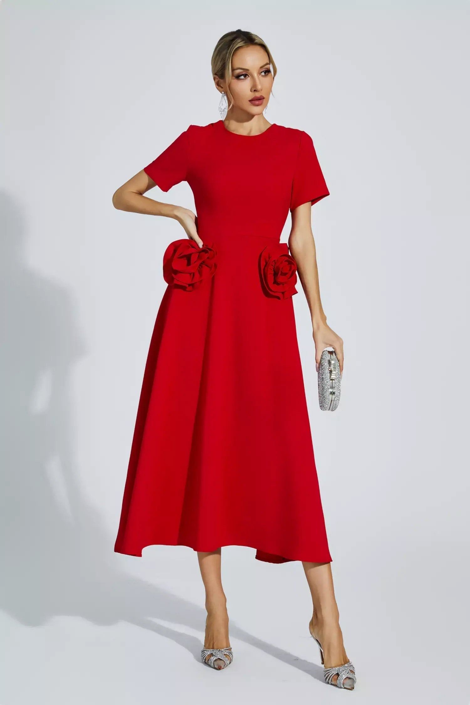 Sol Premium Grace Short Sleeved Midi Dress with Bloom Evening Wear Edit