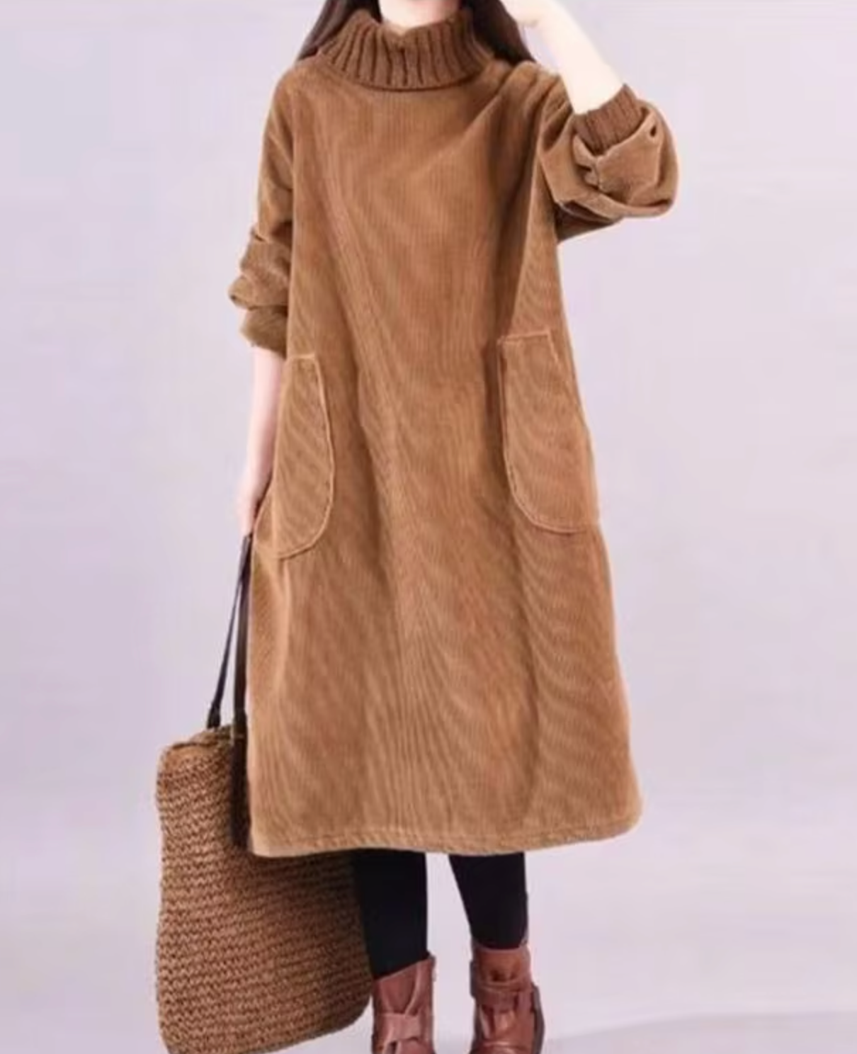 Norma Plus Size Winter Dress with Relaxed Fit and Layered Outfit Styling