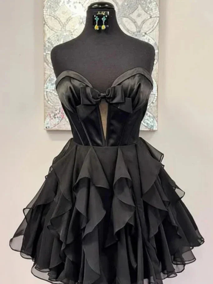 Cute A Line Sweetheart Red Tulle Short Homecoming Dress with Bowknot