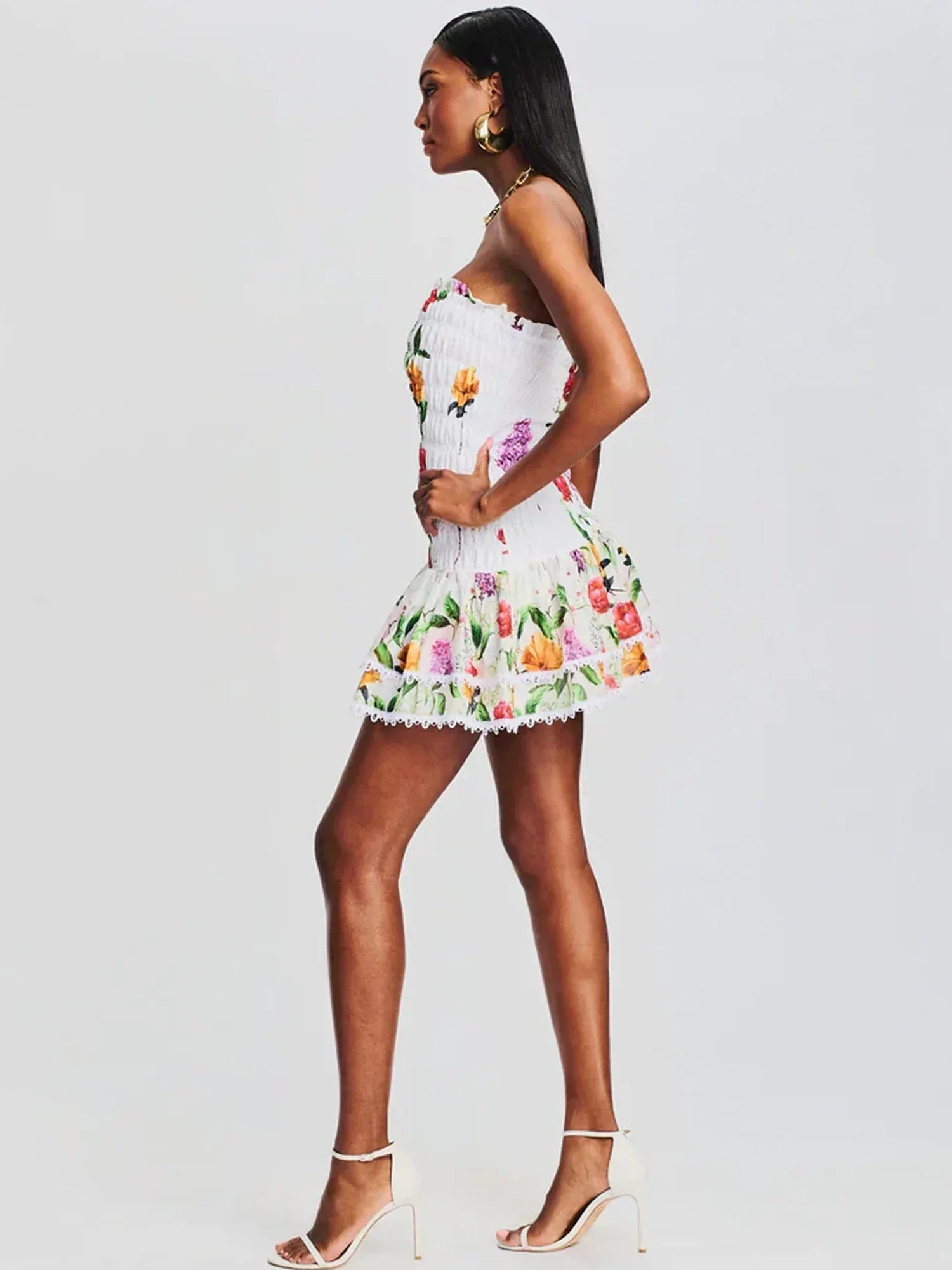 Ruched Stretch Bustier Lace - Trim Mini Dress