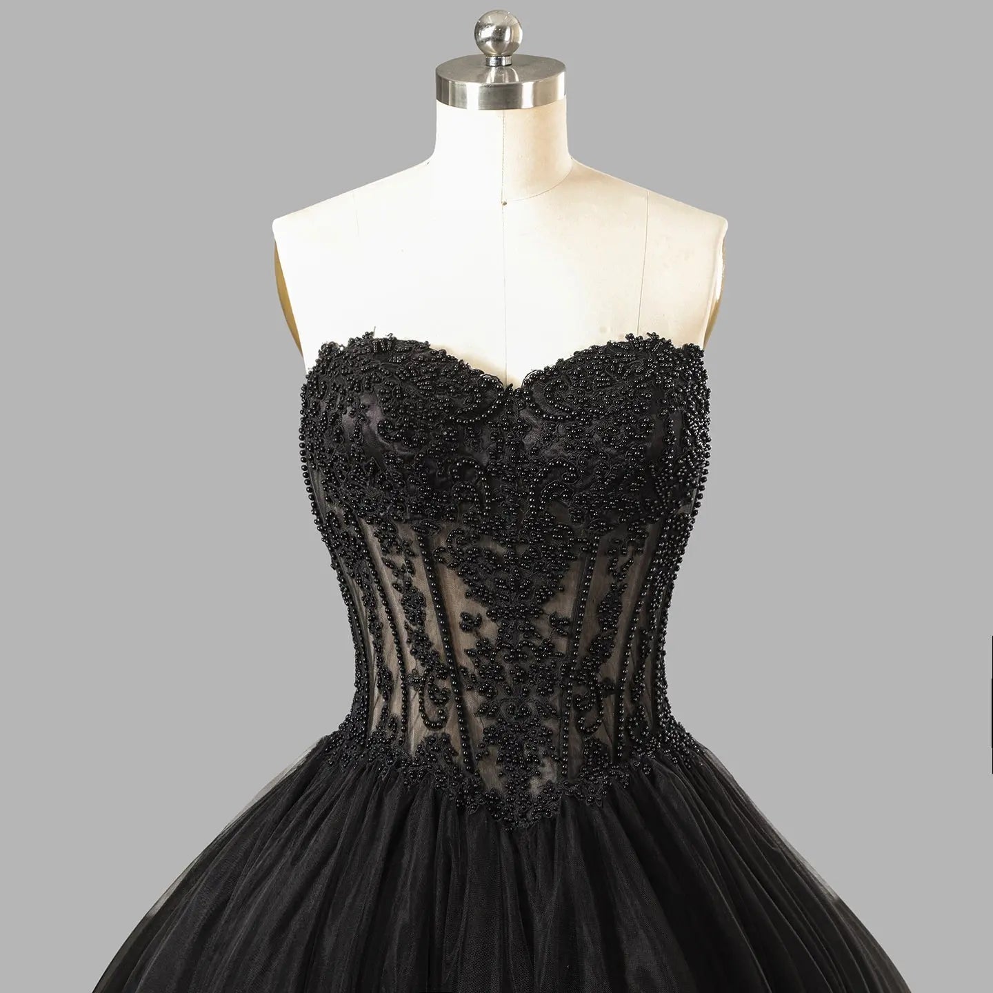 Black Lace Heavy Gothic Beading Wedding Dress Ballgown Corset Closure  ZP202