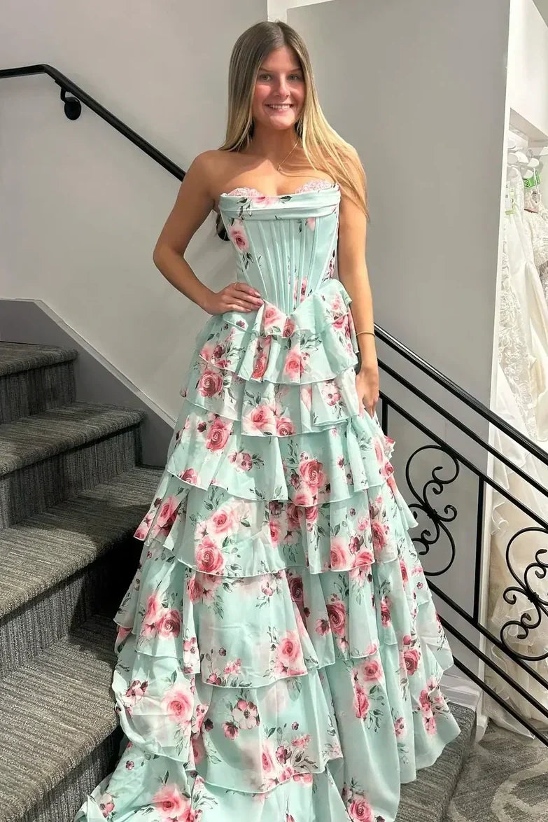 Pretty A Line Sweetheart Mint Green Corset Prom Dress with Appliques Ruffles