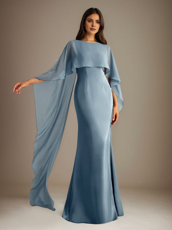 Sheath/Column Boatneck Floor-Length Chiffon Mother of the Bride Dress With Cascading Ruffles - View 3 | FashionDia