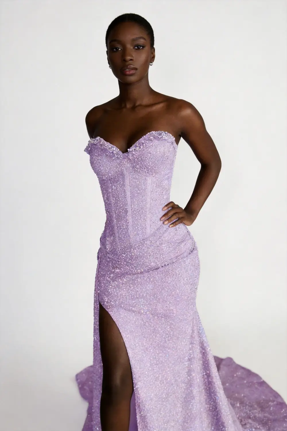 Lavender Sequin Strapless Mermaid Prom Dress With High Slit Train (ZD17160)