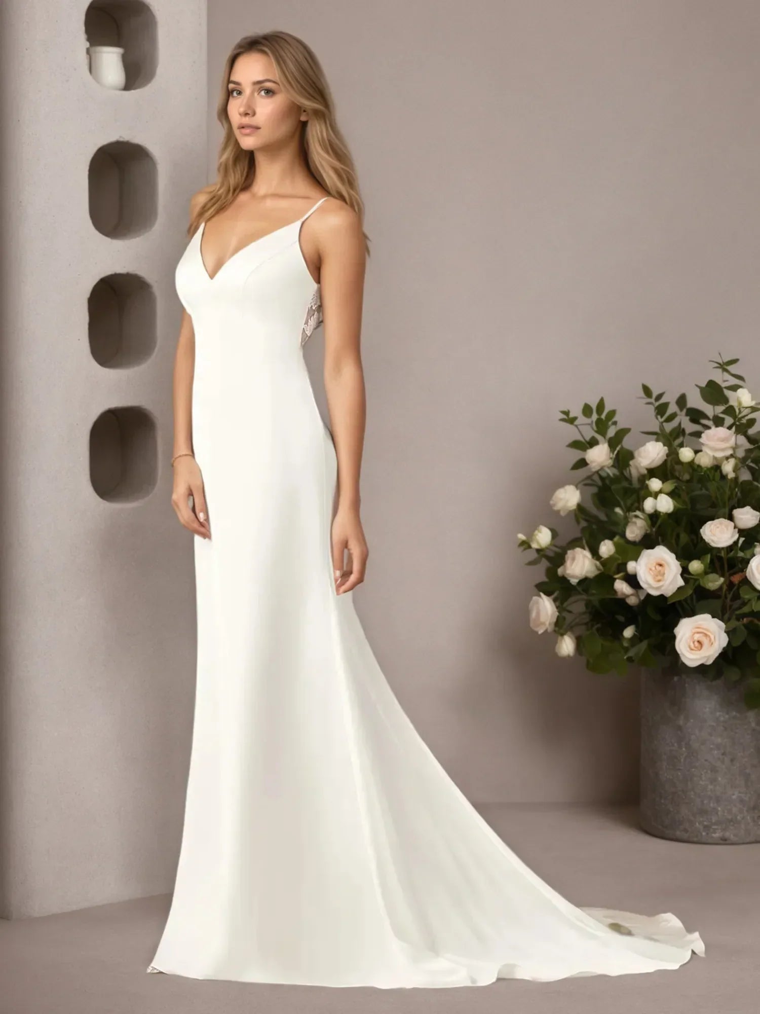 White Mermaid Lace Stretch Satin Wedding Dress