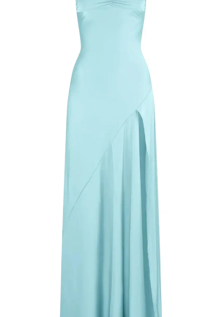 Simple Sheath Spaghetti Straps Pink Long Party Dress with Split Front