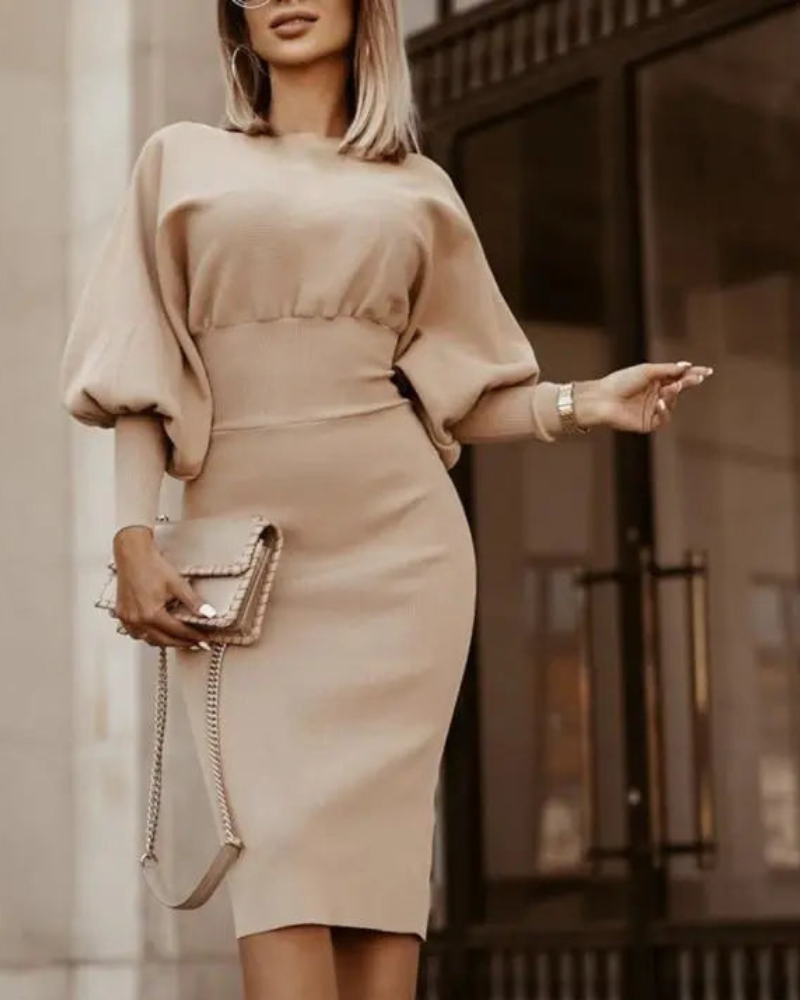 Luxe Costanza Midi Dress with Puff Sleeves Elevated Occasion Wear
