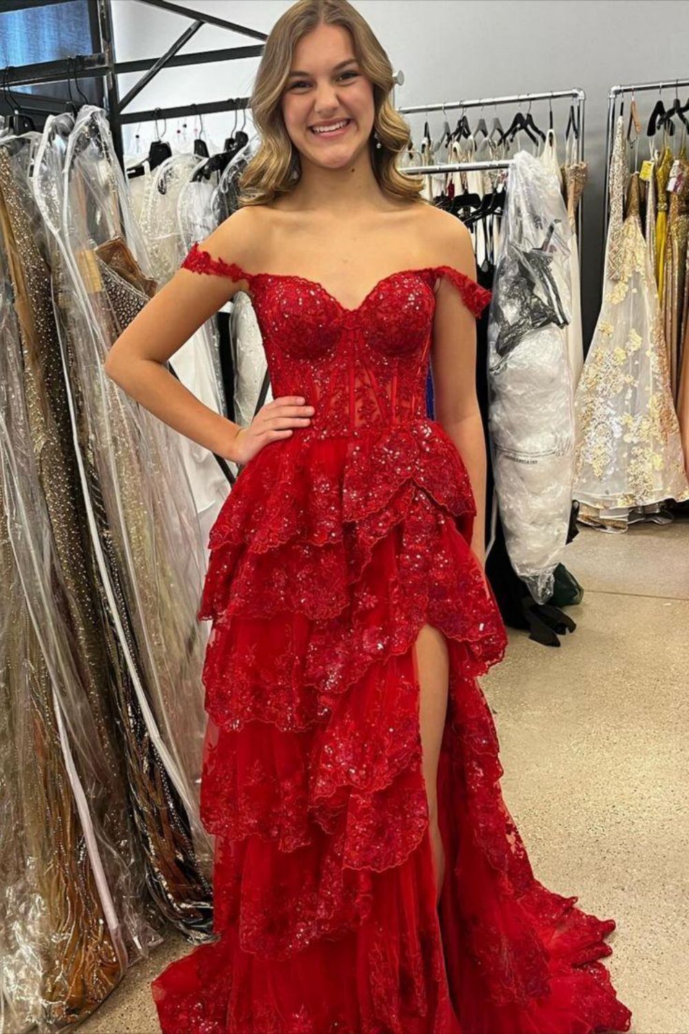Princess A Line Sweetheart Blue Corset Prom Dress with Lace Ruffles