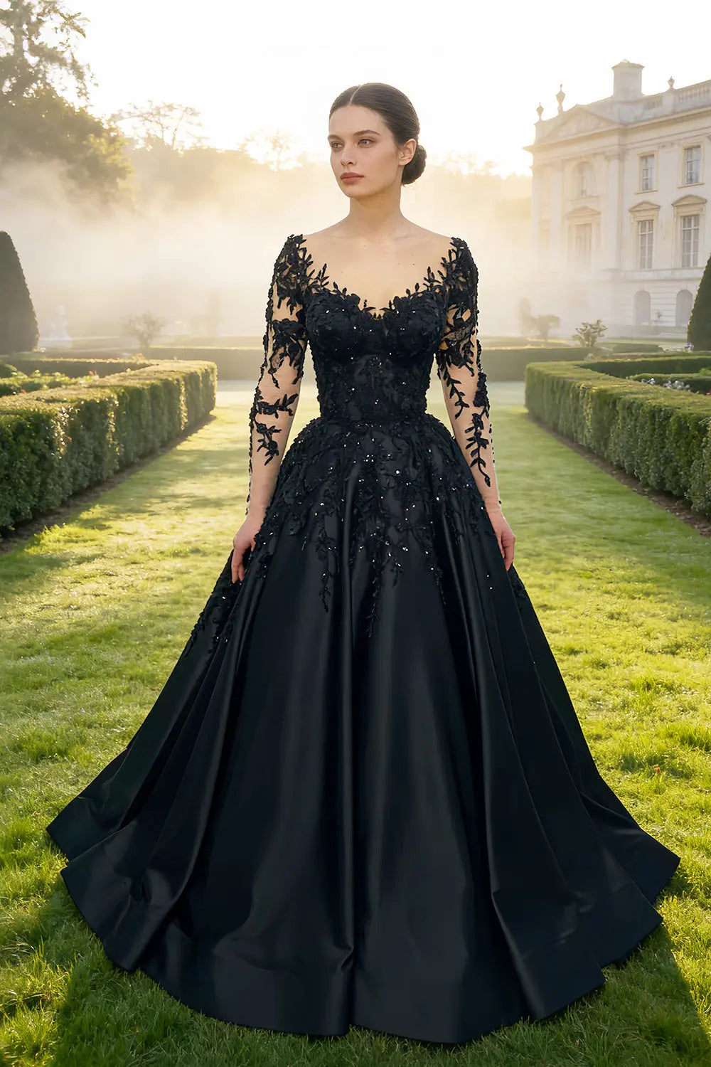 Black Luxury Gothic Wedding Dress Bridal Gown Heavy Beading  ZP199