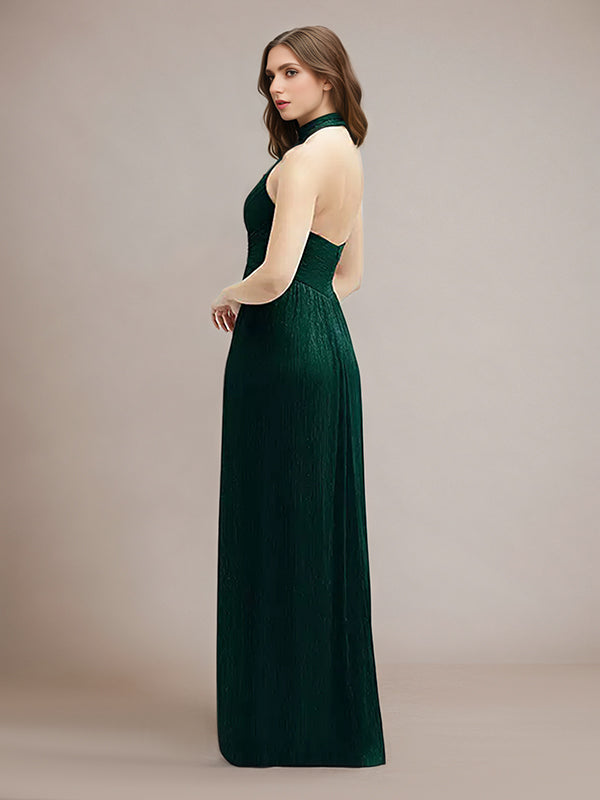 Sheath/Column Halter Neck Sleeveless Floor Length Bridesmaid Dress