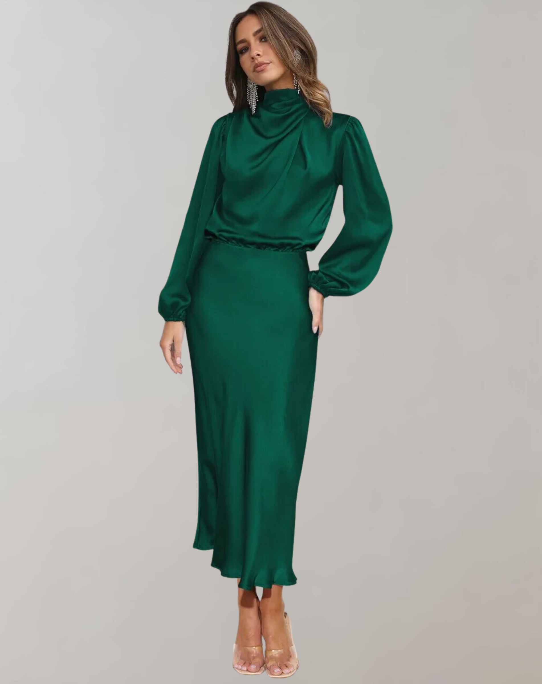 Charisse - Long - Sleeved Satin Dress