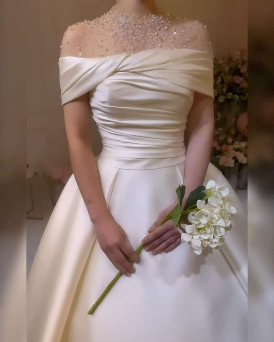 Stunning White A-line Satin Wedding Dress,White Bridal Gown