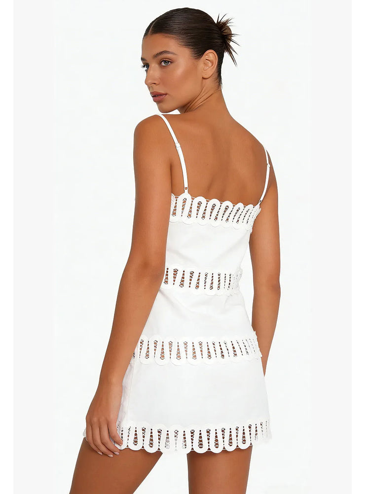White Eyelet Scallop Mini Dress