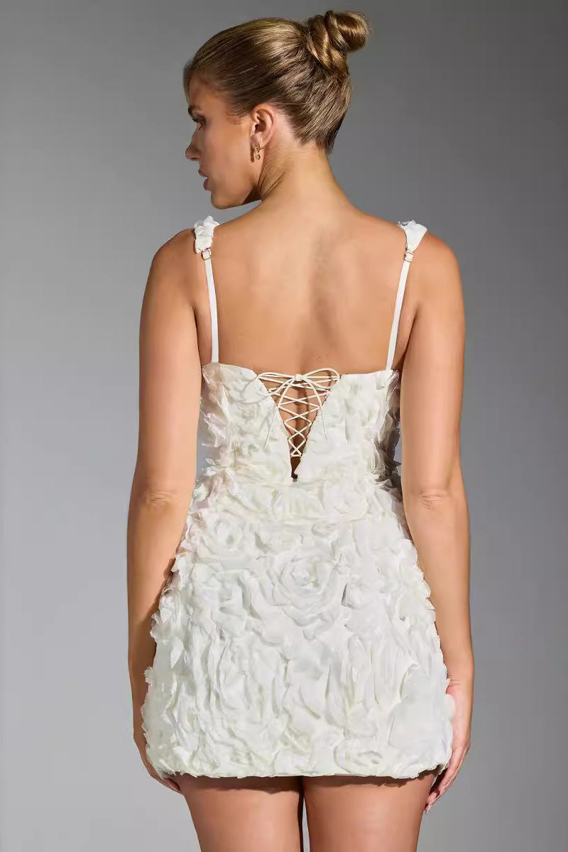 Rebeca Boutique Corset Mini Dress with Floral Appliqué in White Evening Wear Edit