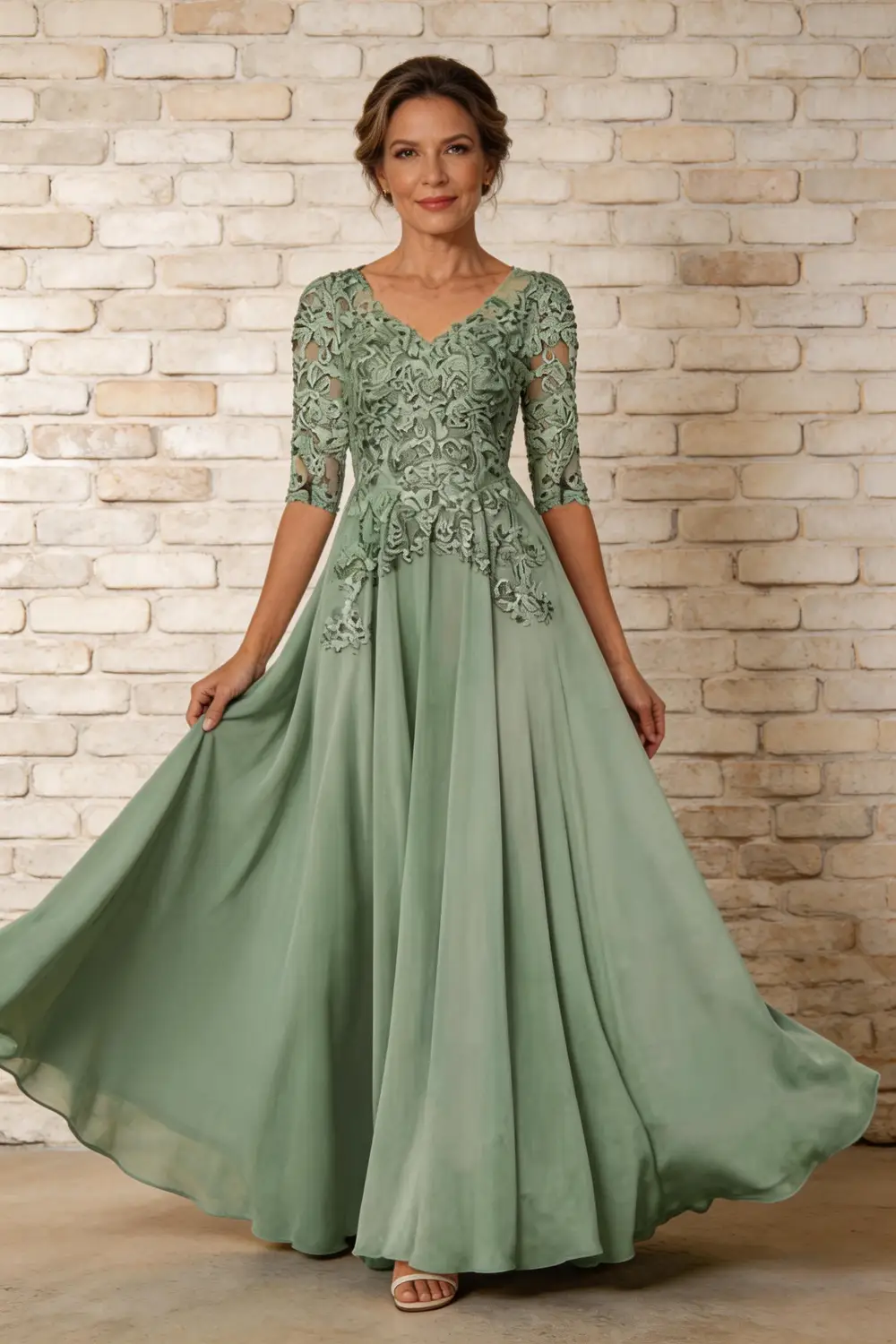 Elegant Lace Applique Chiffon A Line Mother of the Bride Dress (ZD17165)