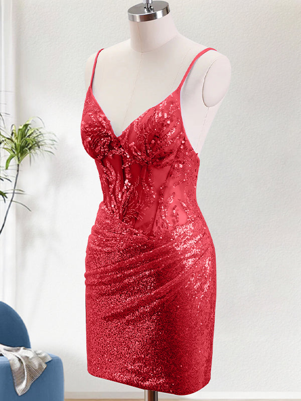 Spaghetti Straps Beaded Lace Applique Homecoming Dress