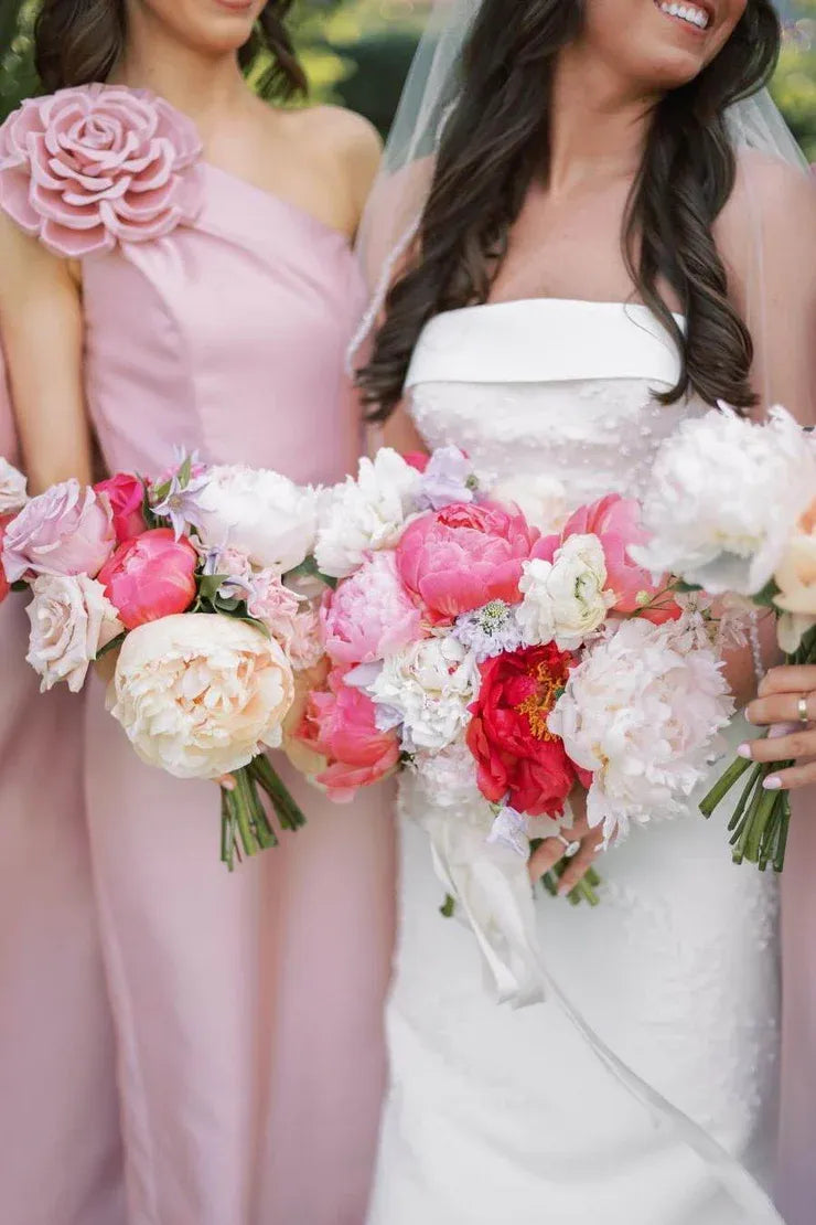 Pink One Shoulder Sheath Flower Sleeveless Satin Long Bridesmaid Dress