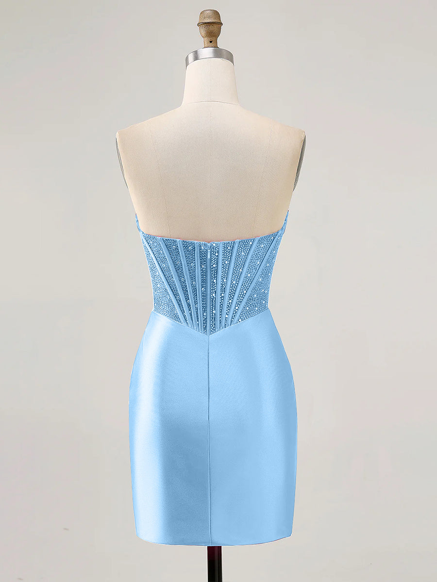Strapless Bodycon Beaded Corset Homecoming Dress