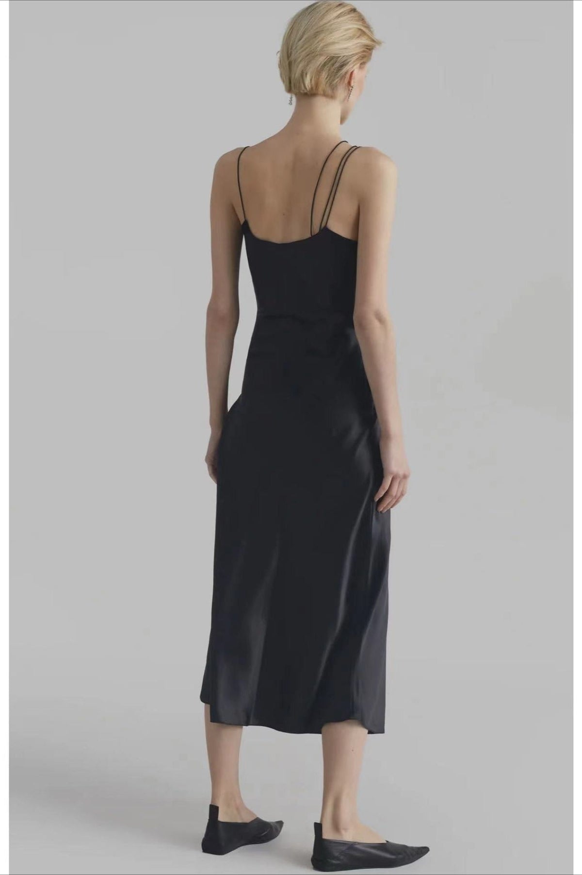 Asymmetrical Cami Solid Satin Silk Dress - View 4 | VelvetHem