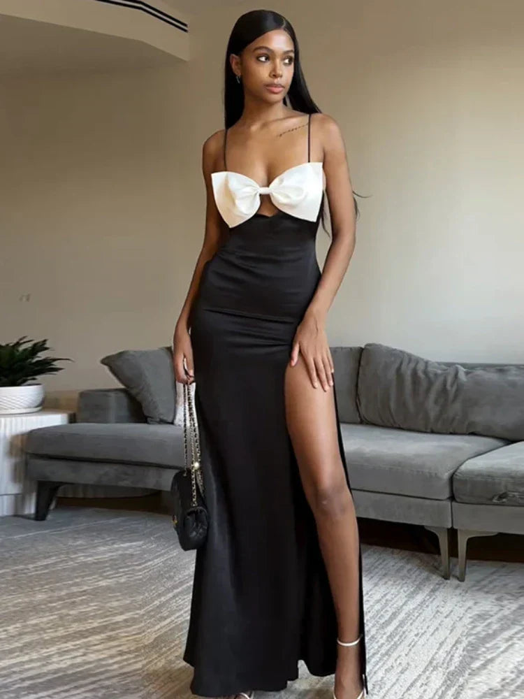 TARUXY Side Slits Slim Dresses For Women Birthday Elegant Bow Splice Sundress Ladies Sexy Backless Beach Women's Evening Dress - View 2 | VelvetHem