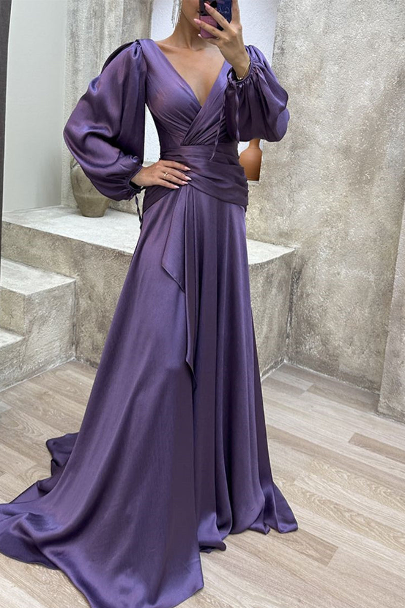 Elegant Formal Solid Fold V Neck Evening Dresses(3 Colors) - View 5 | VelvetHem
