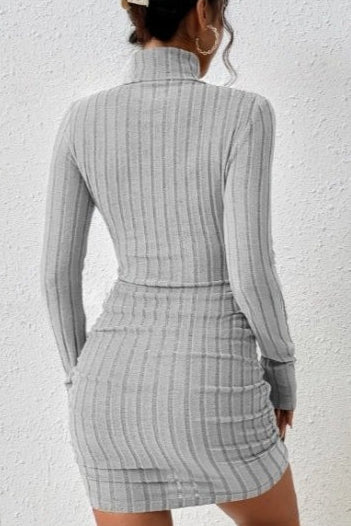 Solid Knit Turtleneck Ribbed Bodycon Mini Sweater Dress - View 5 | VelvetHem