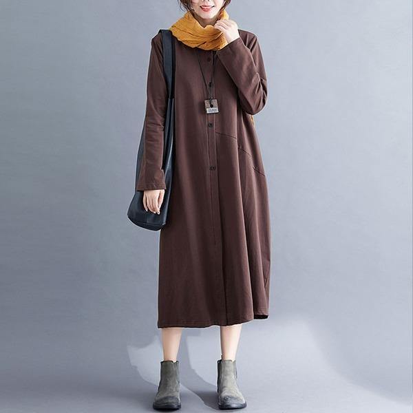 New Arrival 2020 Simple Style Vintage Solid Color Loose Comfortable Ladies A-line Dresses
