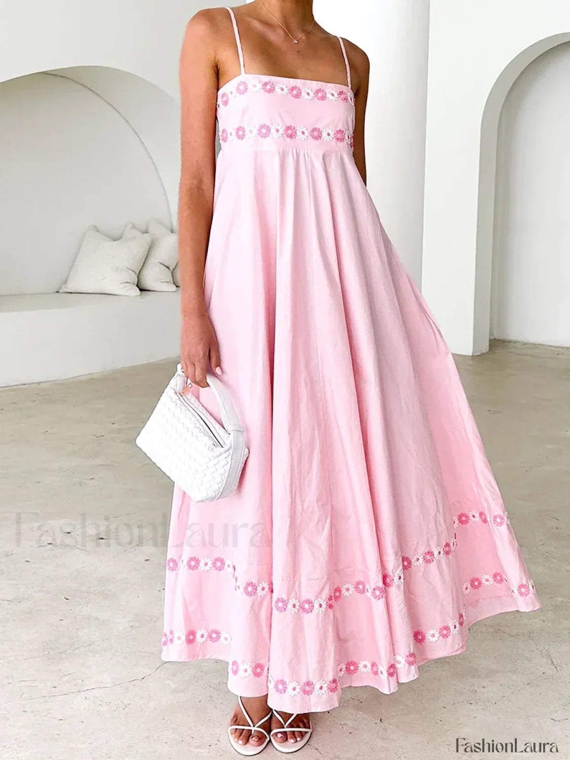 3D Flower Loose A-Line Maxi Dress