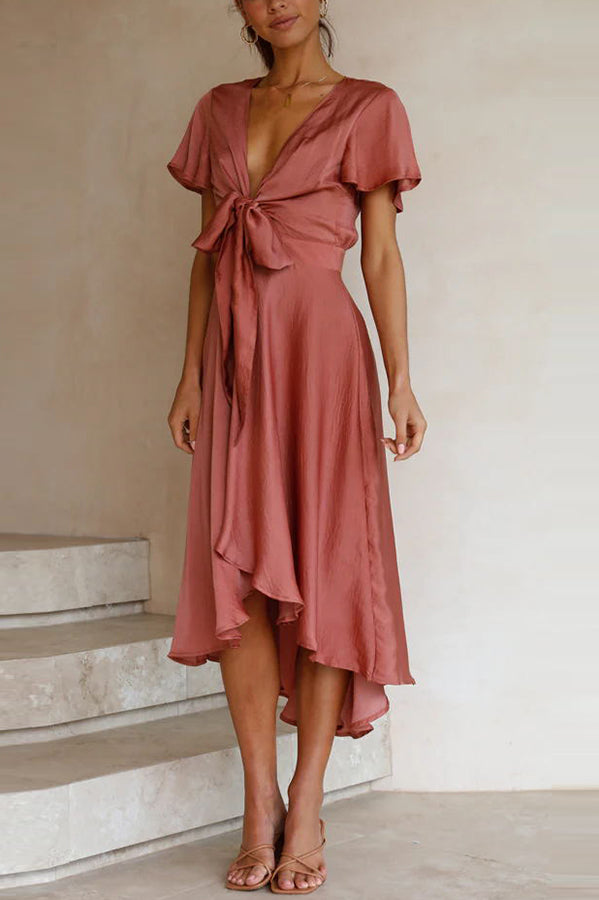 Sunny Daze Butterfly Sleeves Satin Party/ Wedding Dress - Fashionpara