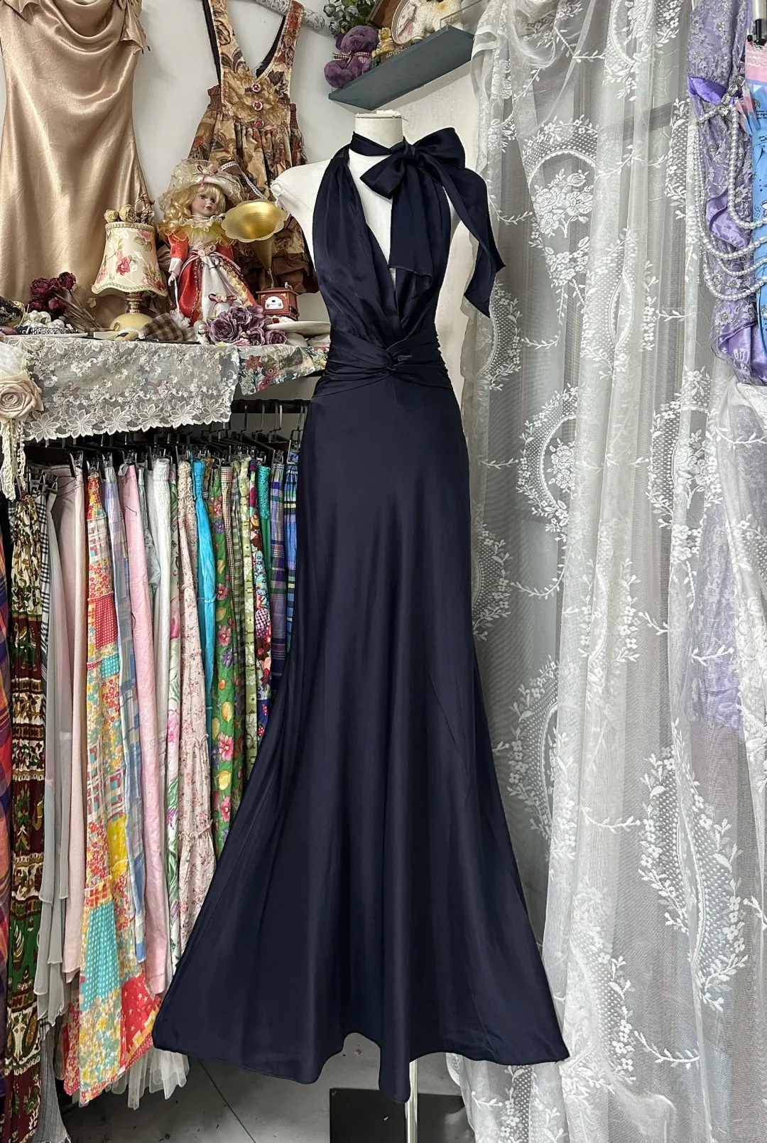 Vintage Halter Long Prom Party Dresses Mermaid Evening Dress