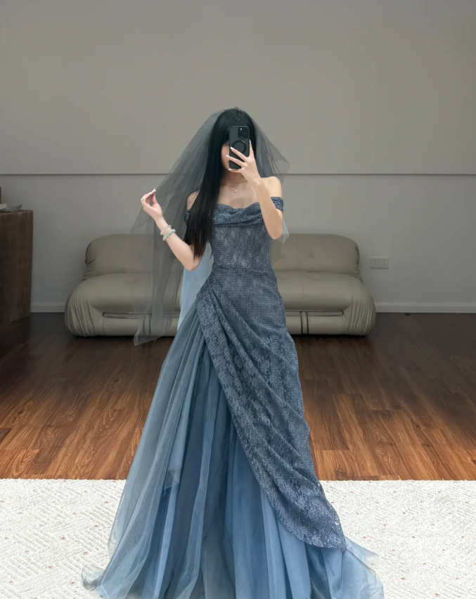 Navy Blue Tulle Prom Dress Evening Dress Birthday Dress