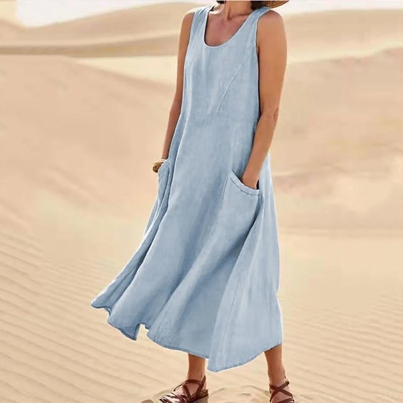 Teresa Aesthetic Sleeveless Dress with Pockets Made of Cotton and for Women Elevated Occasion Wear
