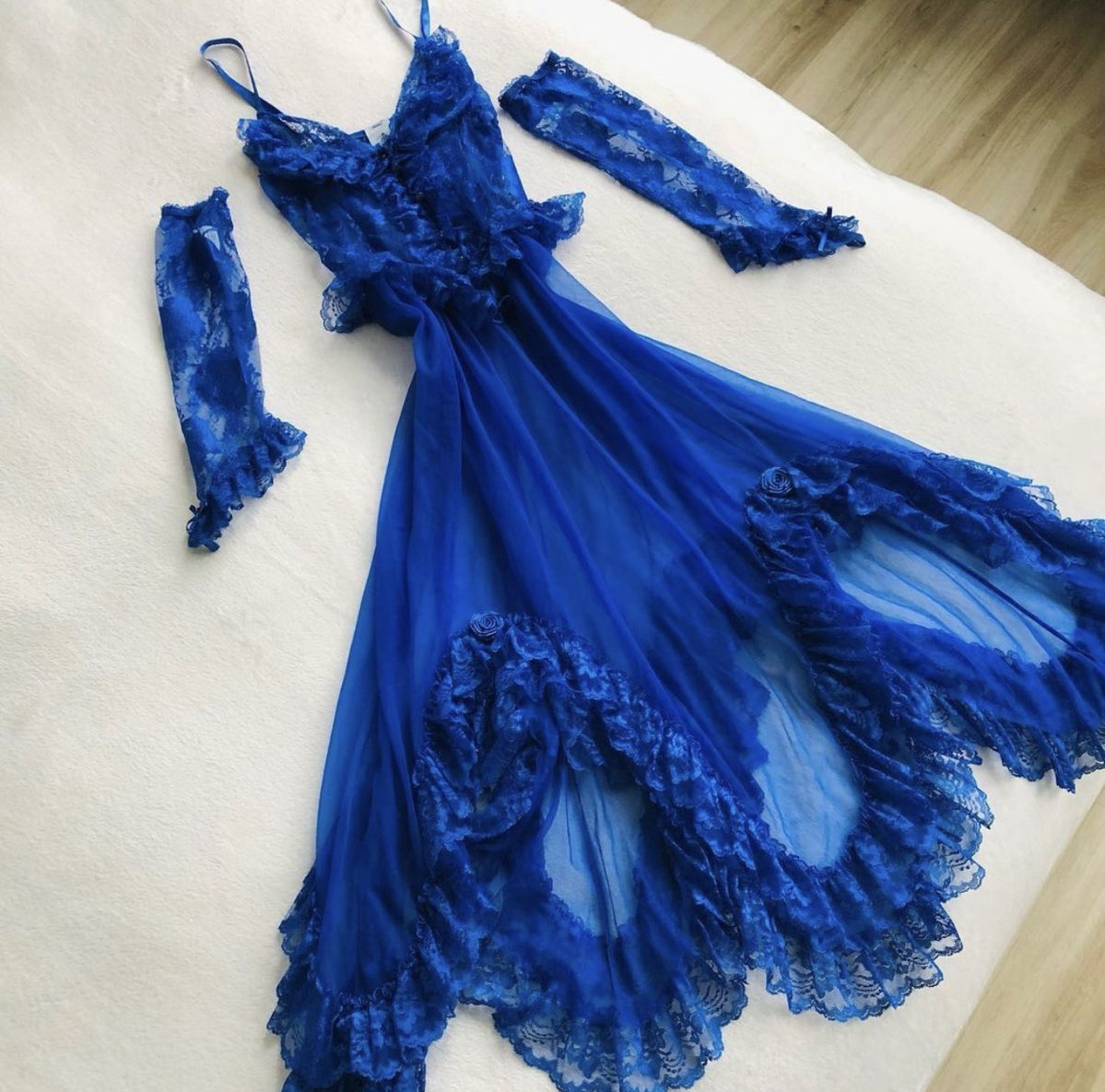 Spaghetti Straps Royal Blue A Line Lace Prom Dress Evening Dress J8216