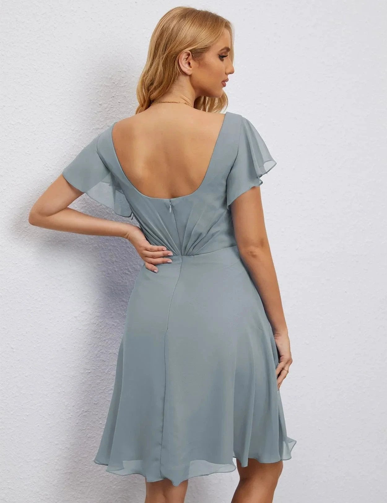 ZapDress U Back Homecoming Dress Formal Prom Dress Knee Length Short Sleeves Cocktail Party Dress 28077 (ZD16953)