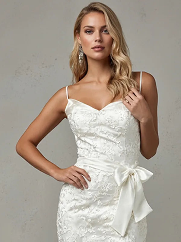 Evening Dress White Strapless Embroidery Slit Ruffled Mid-length Dress
