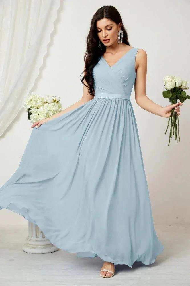 Women's Chiffon Long Bridesmaid Dresses A line Sleeveless Formal Prom Gown for Evening Party Homecoming Dresses 2808 by numbersea