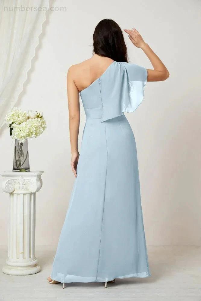 ZapDress  Chiffon Ruffled One Shoulder Long Bridesmaid Dresses A-line Formal Evening Gown Side Split 2809 (ZD17049)