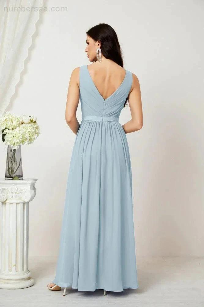 Women's Chiffon Long Bridesmaid Dresses A line Sleeveless Formal Prom Gown for Evening Party Homecoming Dresses 2808 (ZD16947)