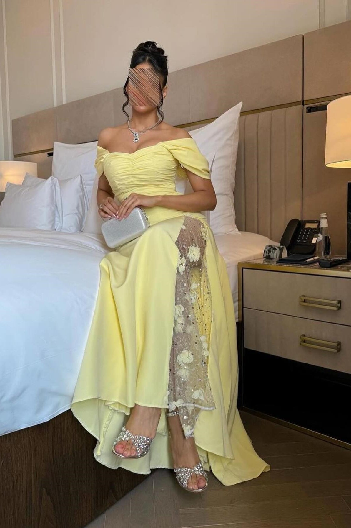Elegant Mermaid Off the Shoulder Yellow Party Dress with Split Front