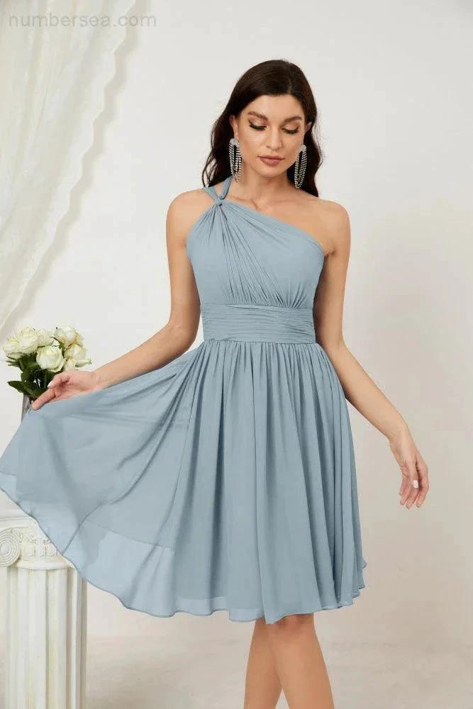 ZapDress Women Chiffon Short One Shoulder Bridesmaid Dress Formal Dresses for Party Homecoming  2804 (ZD16948)