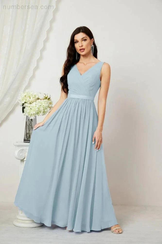 Women's Chiffon Long Bridesmaid Dresses A line Sleeveless Formal Prom Gown for Evening Party Homecoming Dresses 2808 (ZD16947)