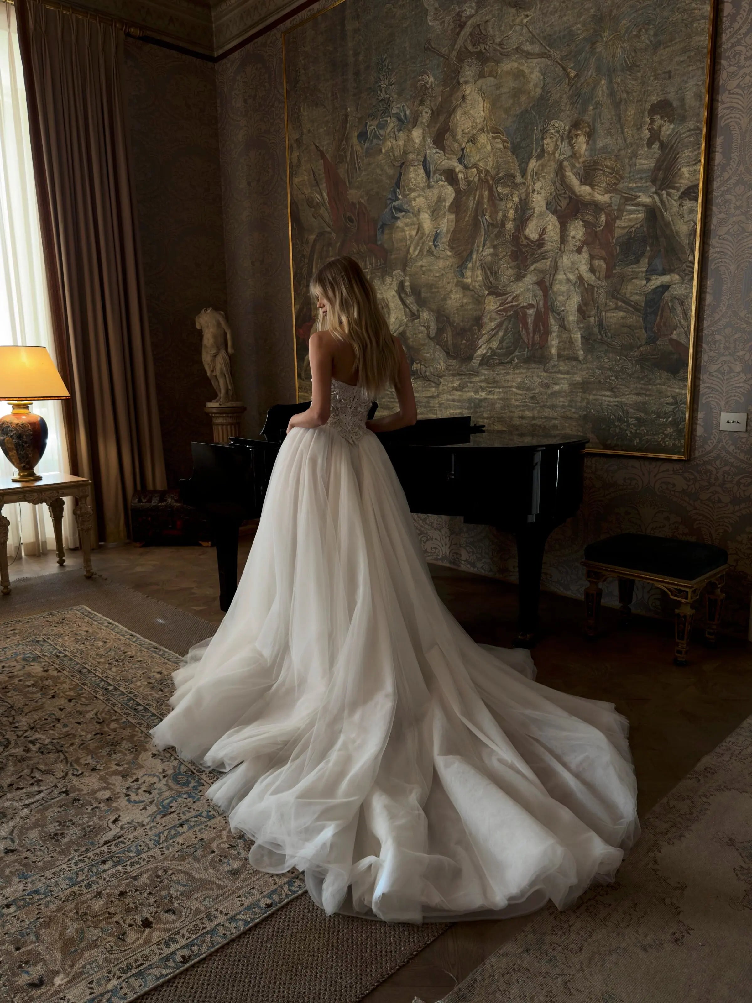 Elegant White Strapless Lace Corset Ball Gown Wedding Dress ZP100