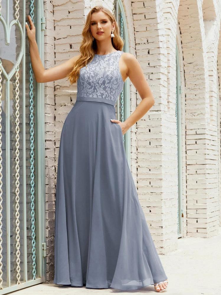 Lace Bridesmaid Dress Floor Length Evening Gowns with Pockets 28017 by numbersea