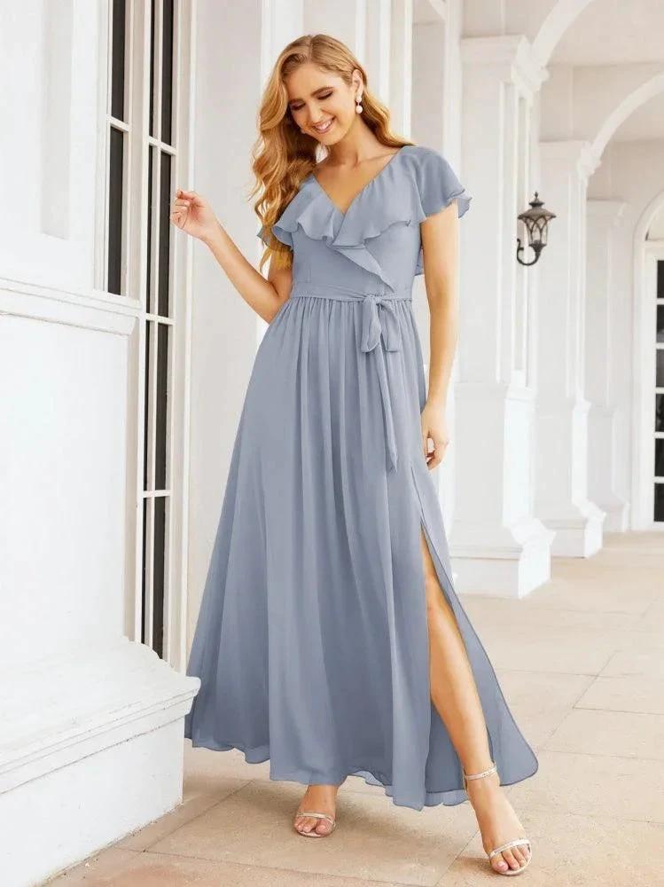 Bridesmaid Dresses with Flutter Sleeves Formal Evening Party Prom Gowns 28044 by numbersea
