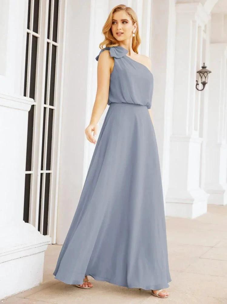 Numbersea Chiffon Ruffled One Shoulder Sleeveless Long Bride Dresses A-line Formal Evening Gown Side Split 28057 by numbersea