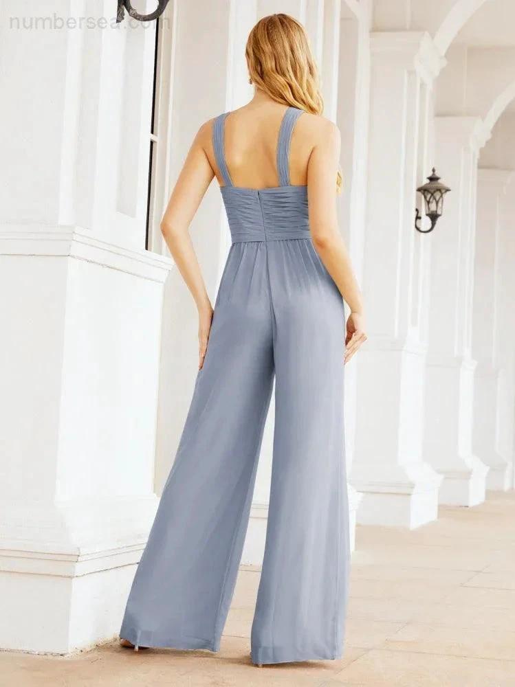 ZapDress Crisscross Neck Jumpsuit Formal Evening Dress Long Bridesmaid Dresses Bell-bottomed Pants 28033 (ZD17024)