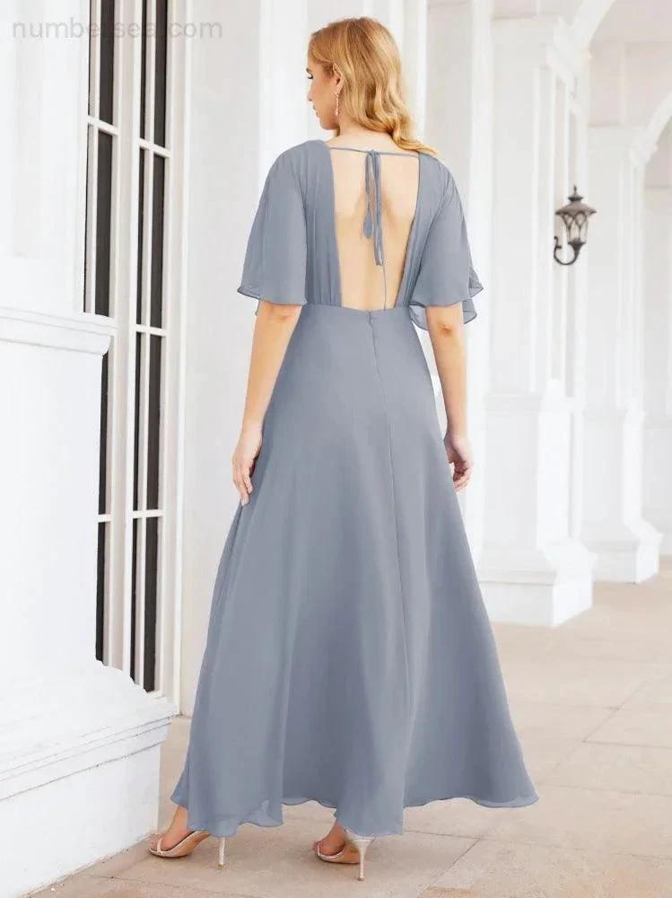 ZapDress V-Neck Bridesmaid Dress Chiffon Long Open Back Formal Dresses for Women Party Evening 28067 (ZD17046)