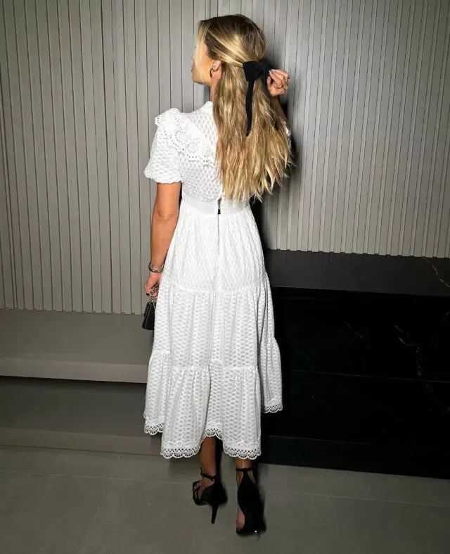 Fashion White Lace Prom Dress A-Line Puff Sleeves Black Bow Belt Ruched Knee Length Evening Dress vestido de gala