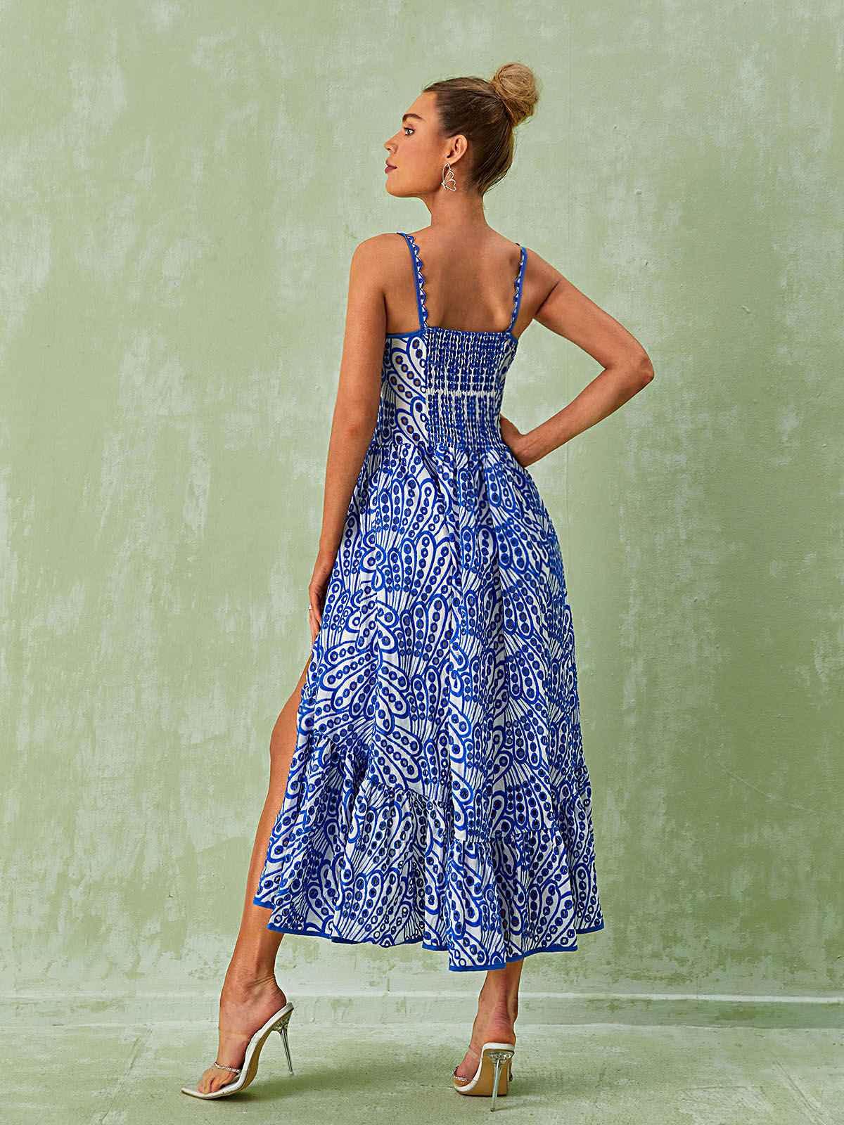 Minka Spaghetti Hollow Midi Dress In Blue